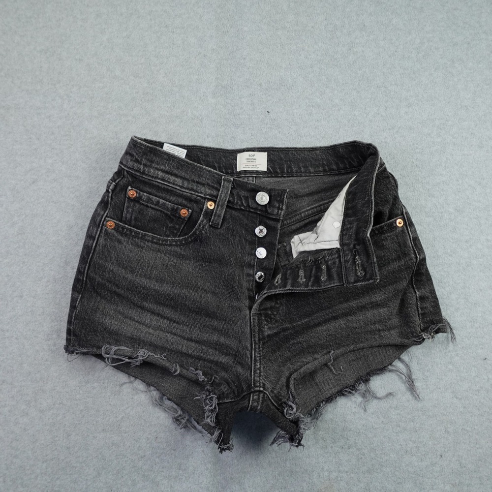 Levi's 501 Shorts Womens 26 Black High Rise Cut Off Original Denim